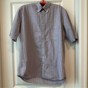 Lands’ End Seersucker Shirt Large Tall 16-16.5 Button Down Striped Short Sleeve